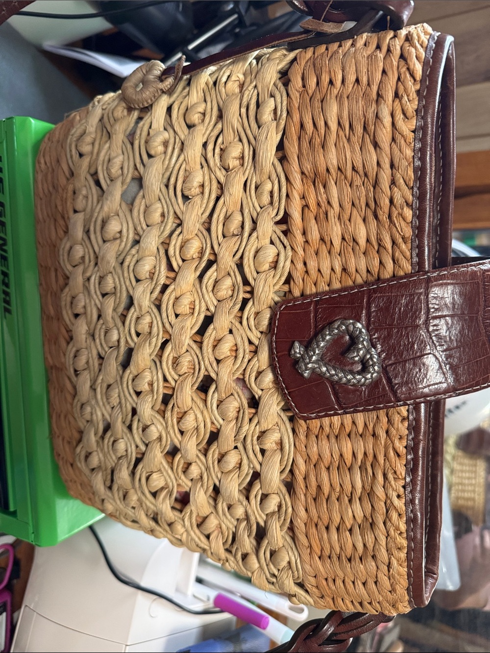 Brighton Natural Straw Shoulder Bag with Brown Leather Trim